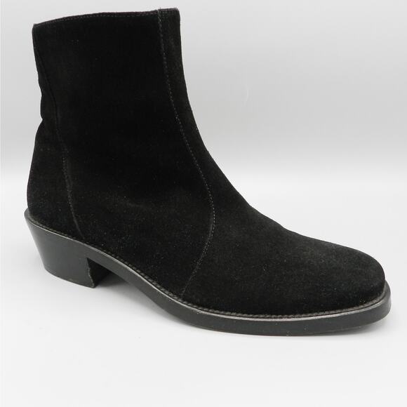 Theyskens Theory Black Suede Ankle Boots Sz 40 EU 9.5 US Low Block Heel Side Zip - Picture 1 of 12